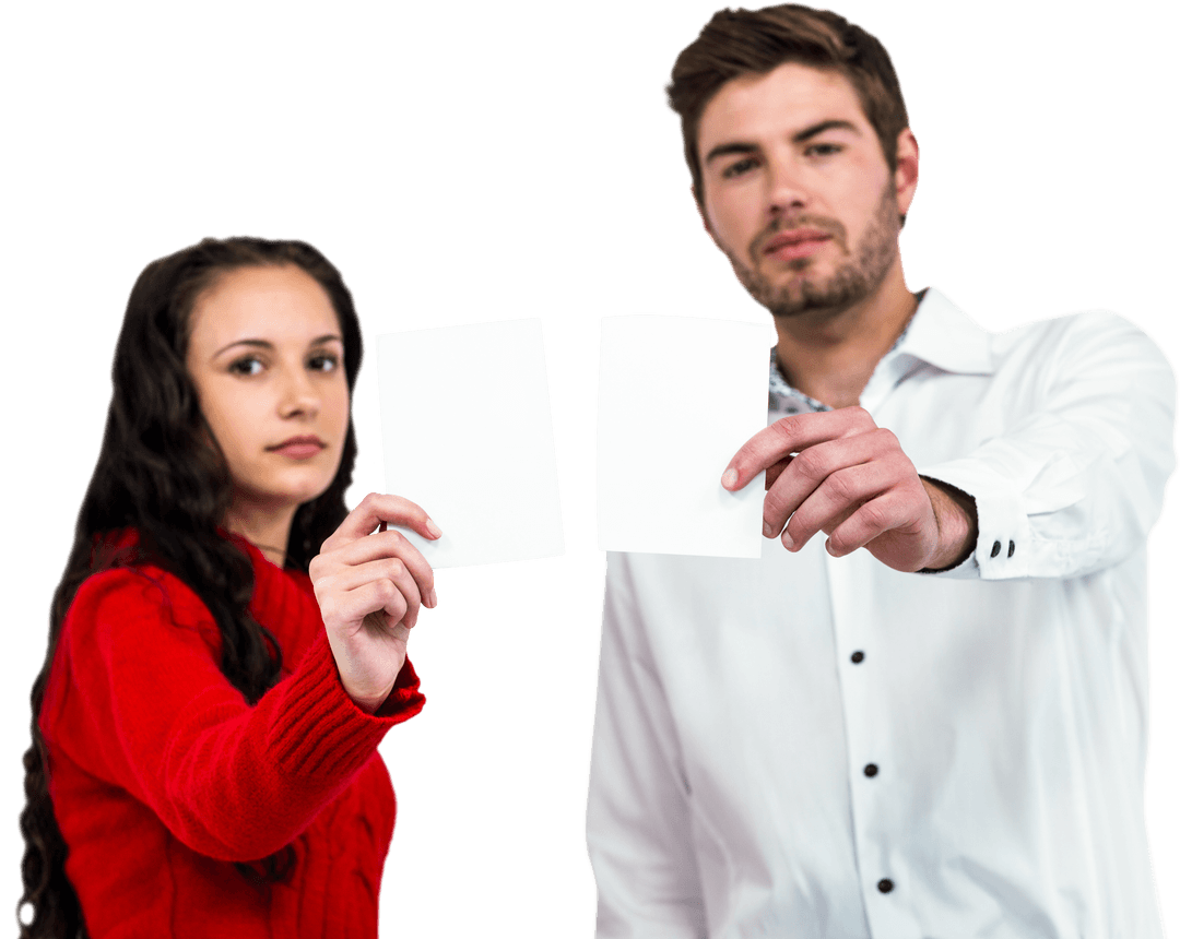 Portrait of Couple Holding Blank Transparent Paper Together