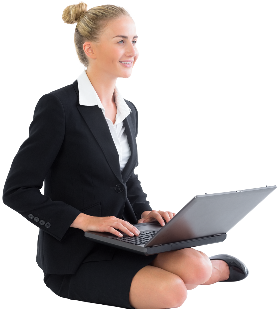 Young Businesswoman Using Laptop on Transparent Background - Download Free Stock Images Pikwizard.com