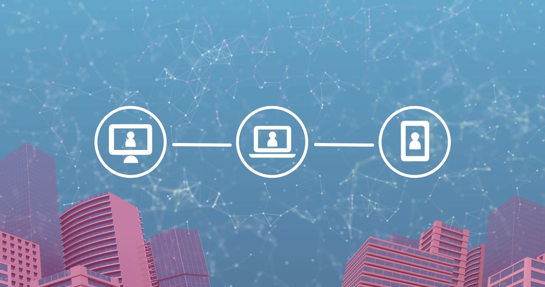 Digital Network with Cityscape and Technology Icons