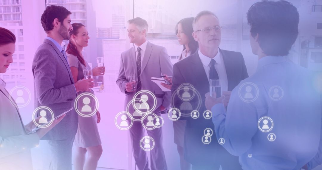 Business Team Networking with Digital Interface in Modern Office