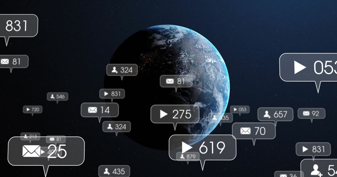 Digital Interaction Icons Hovering Around Planet Earth