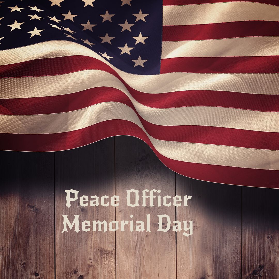 American Flag with Peace Officer Memorial Day Text on Rustic Background
