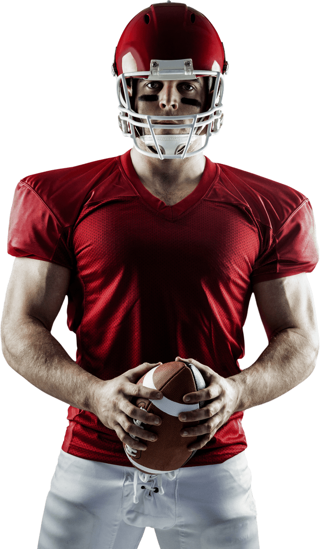 Transparent American Football Player Red Uniform Holding Ball