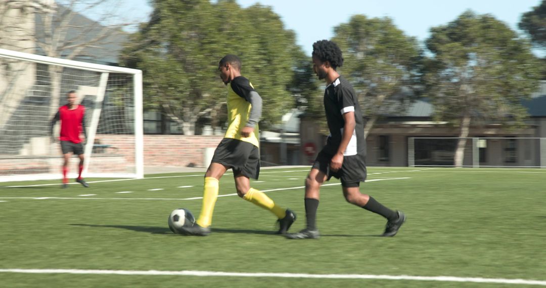 Soccer Game with Players Demonstrating Skills and Teamwork