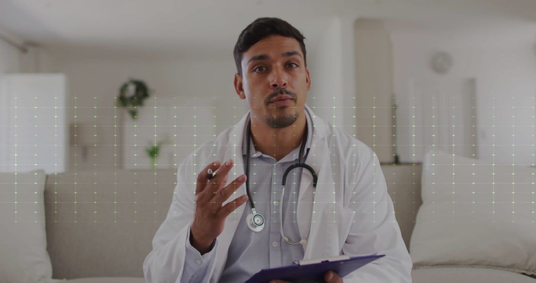 Telemedicine Virtual Consultation with Doctor Analyzing Data on Screen