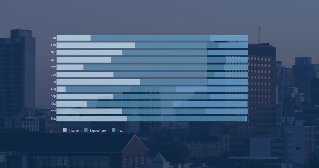 Digital Overlaid Income and Expenditure Bar Graphs in City View