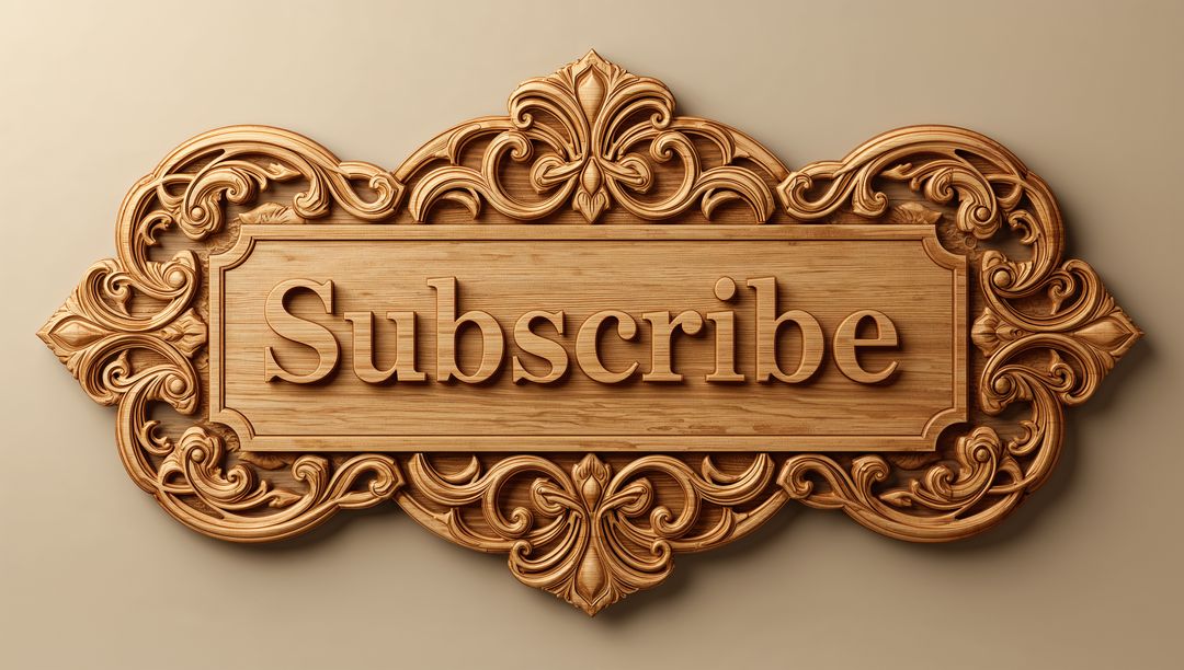 Ornate Carved Wooden Subscribe Plaque with Filigree Scrollwork and Polished Finish