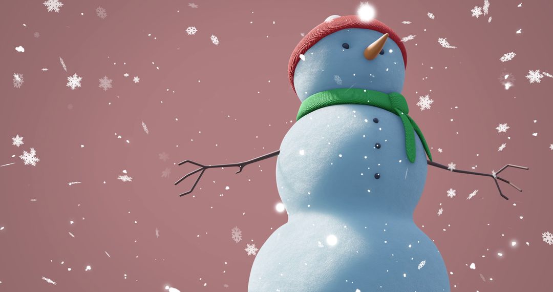 Festive Snowman with Hat and Scarf in Snowfall