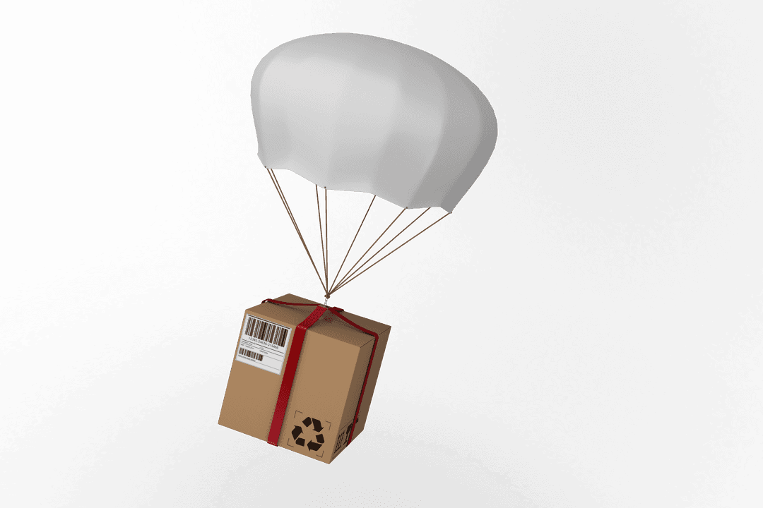 Transparent 3D Parachute & Box for Delivery and Logistics Concepts