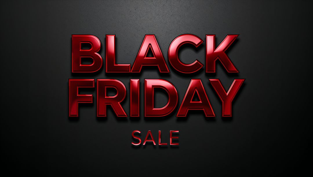 Glossy Red 3D Black Friday Typography with SALE Tag on Dark Textured Background