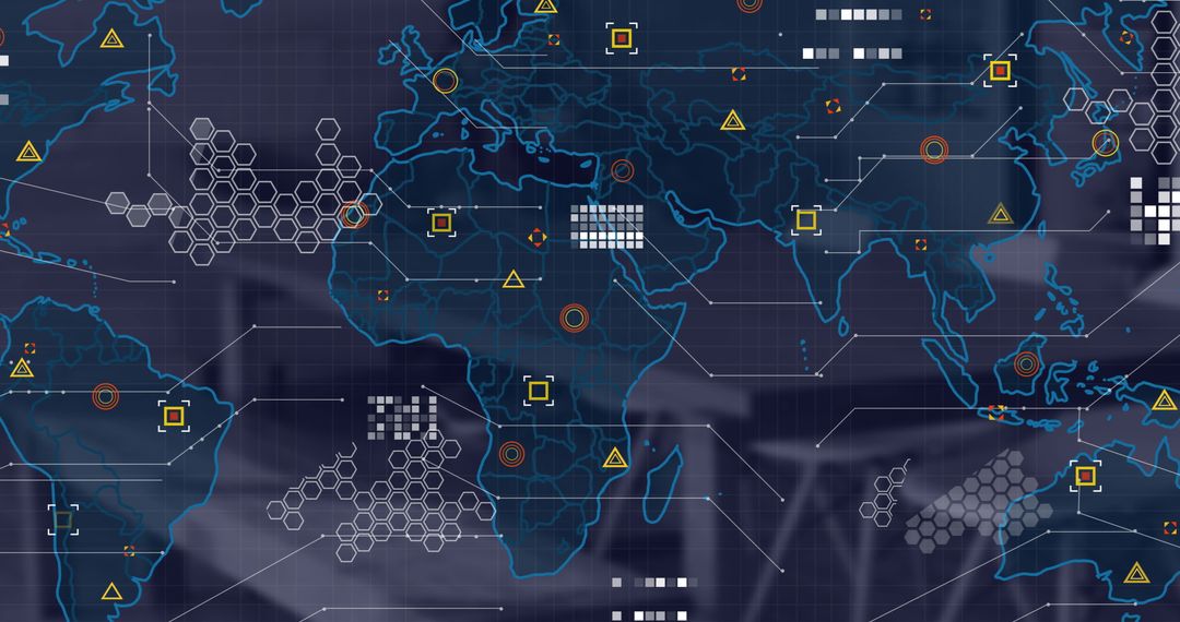 Digital World Map Overlaid with Global Financial Data and Network Connections