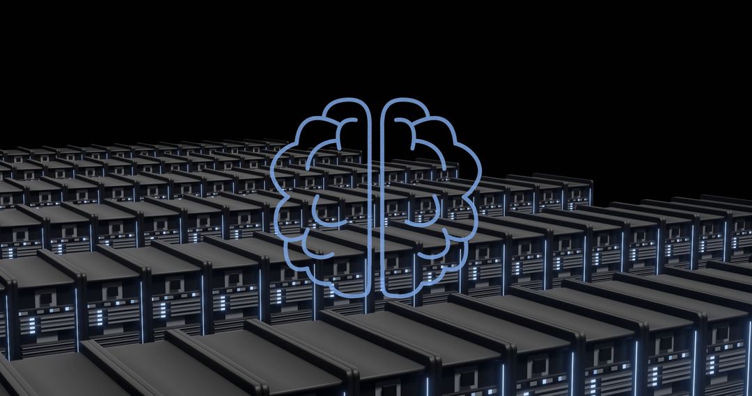 Ai brain overlay with computer servers symbolizing data processing