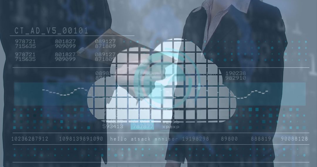 Business Deal Handshake with Digital Cloud and Financial Data Overlay