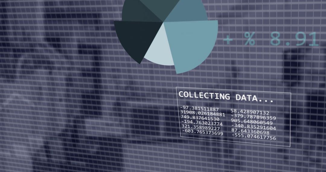 Financial Data Processing Overlay on Office Background