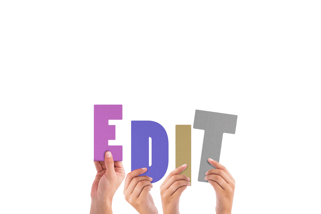 Hands Holding Colorful EDIT Text on Transparent Background