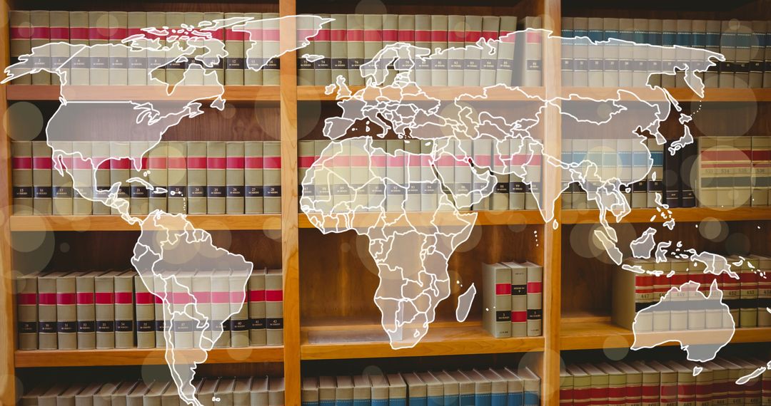 Global Education Concept with World Map Overlaid on Library Books