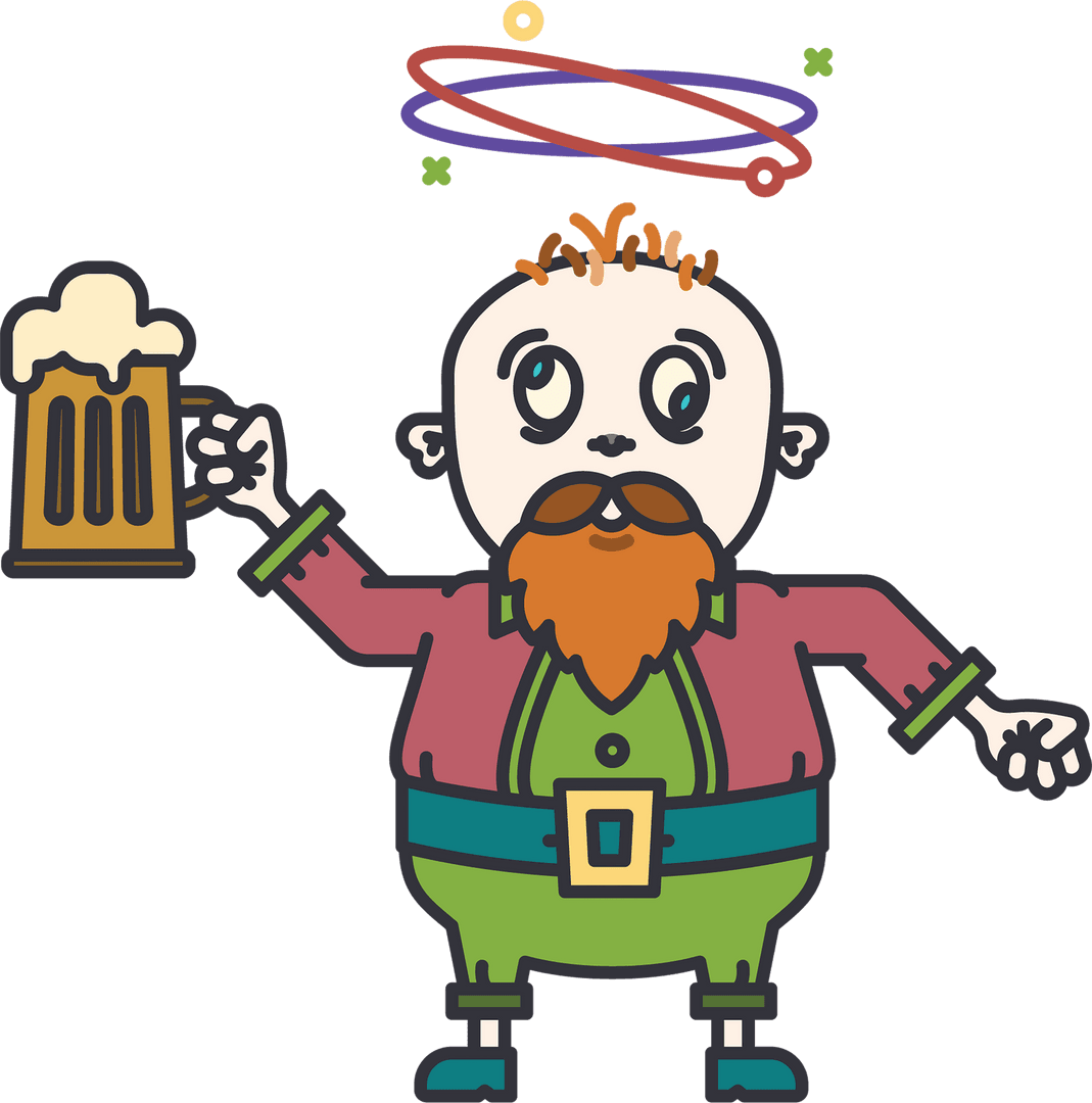 Bearded Drunk Man with Beer Celebrating on Transparent Background