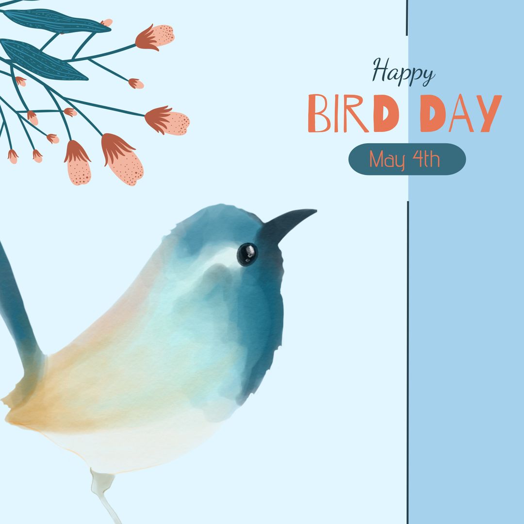 Charming Blue Bird and Blossoms Celebrating Bird Day