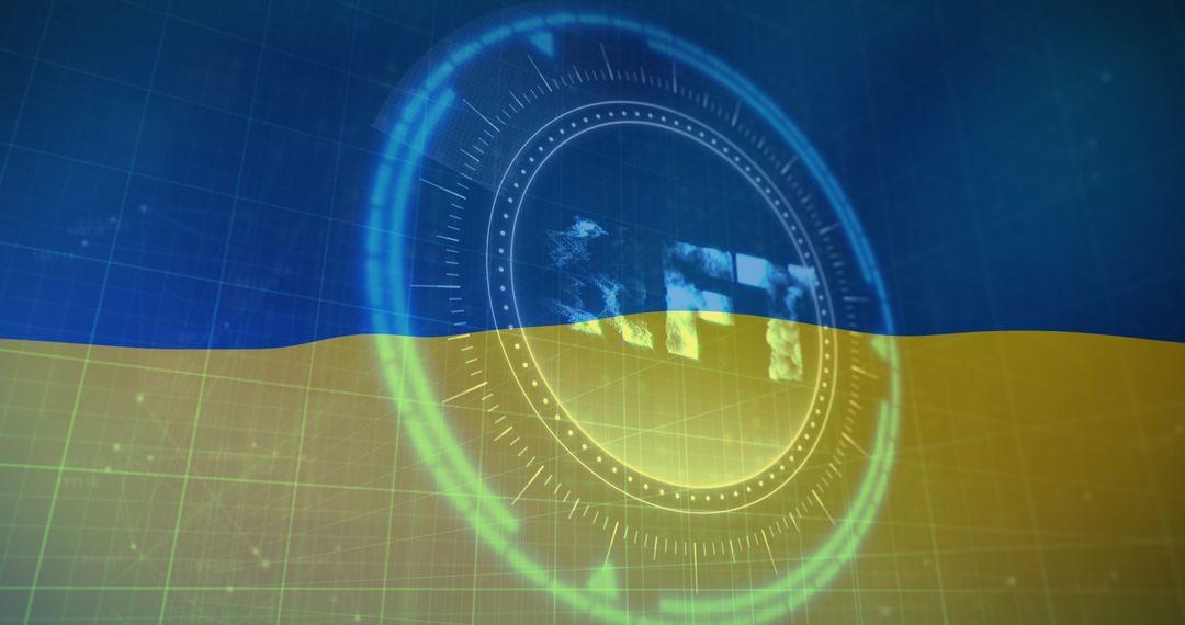 Futuristic NFT Technology over Ukrainian Flag Representation