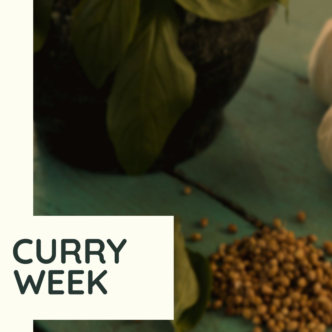 Culinary Ingredients with Fresh Herbs Signifying Curry Week
