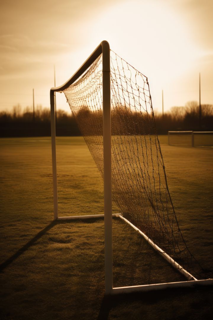Football goal on football pitch at sunset, created using generative ai technology - Free Images, Stock Photos and Pictures on Pikwizard.com
