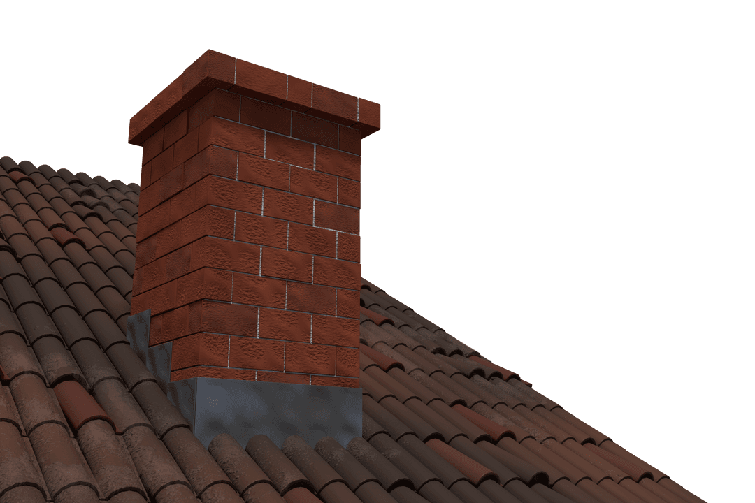 Transparent View of Brick Chimney on Tiled Roof