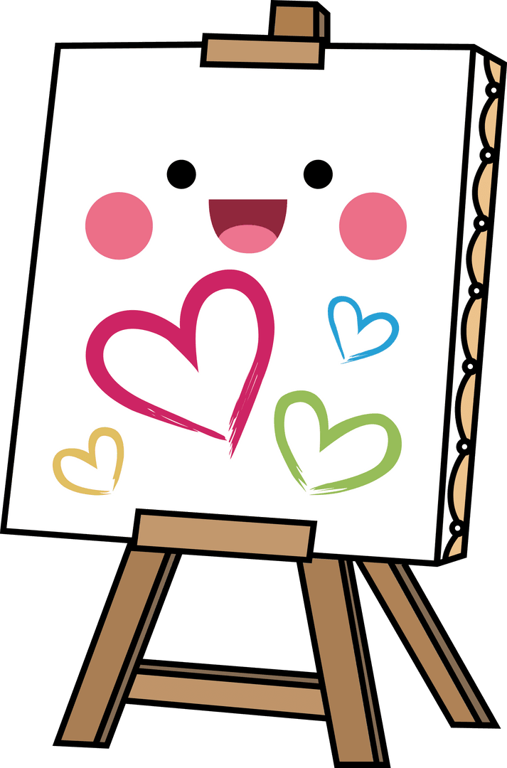 Colorful Heart Paintings on Easel with Transparent Background