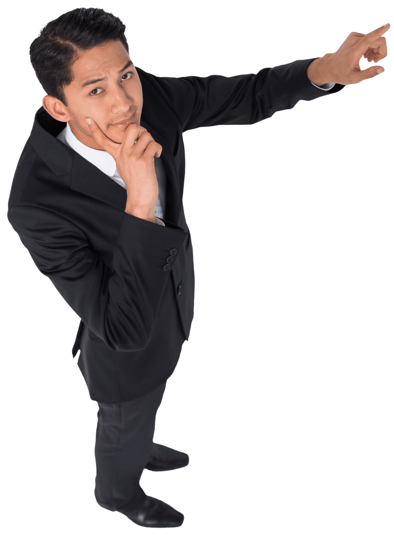 Transparent PNG of Businessman Pondering and Pointing Upwards