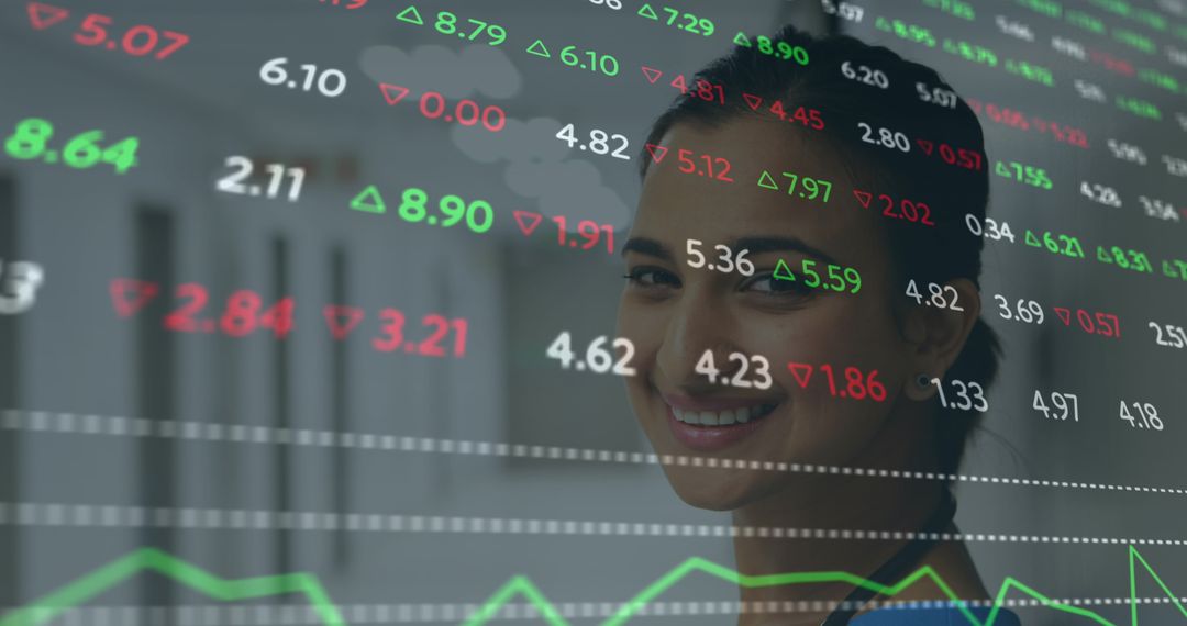 Smiling Doctor with Financial Data Overlay Reflecting Modern Healthcare