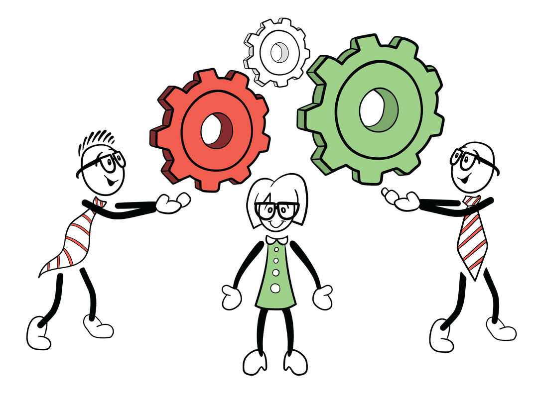 Cartoon People Joining Transparent Gears with Collaboration Theme