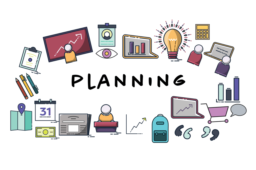 Seamless Business Productivity Vector Icons on Transparent Background