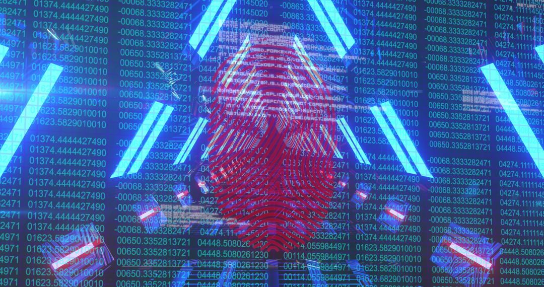Digital Fingerprint Overlay on Cyber Data Background