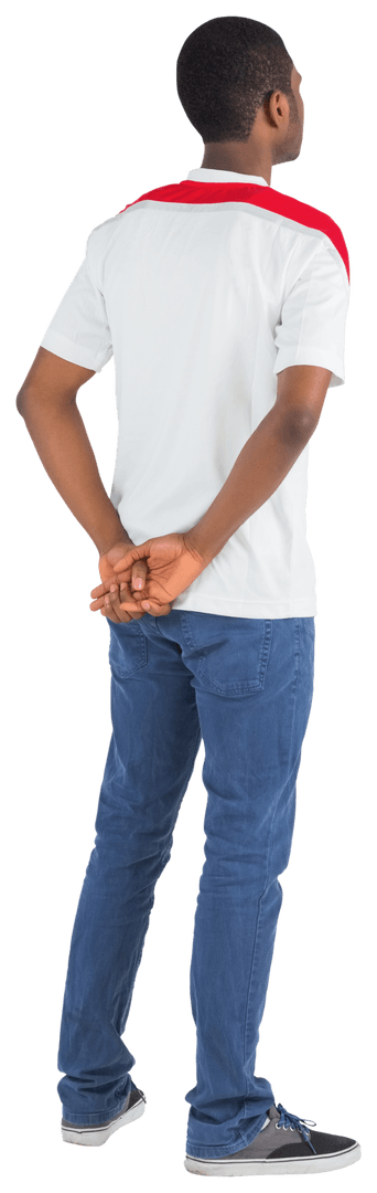 Back View of Casual Man Standing on Transparent Background
