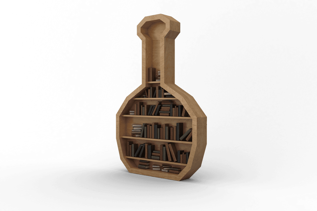 Transparent Display of Wooden Florence Flask Shaped Bookshelf with Books - Download Free Stock Images Pikwizard.com