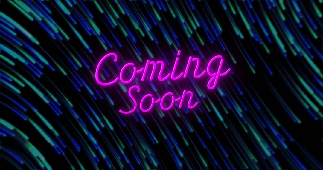 Coming Soon Neon Text with Futuristic Light Streaks