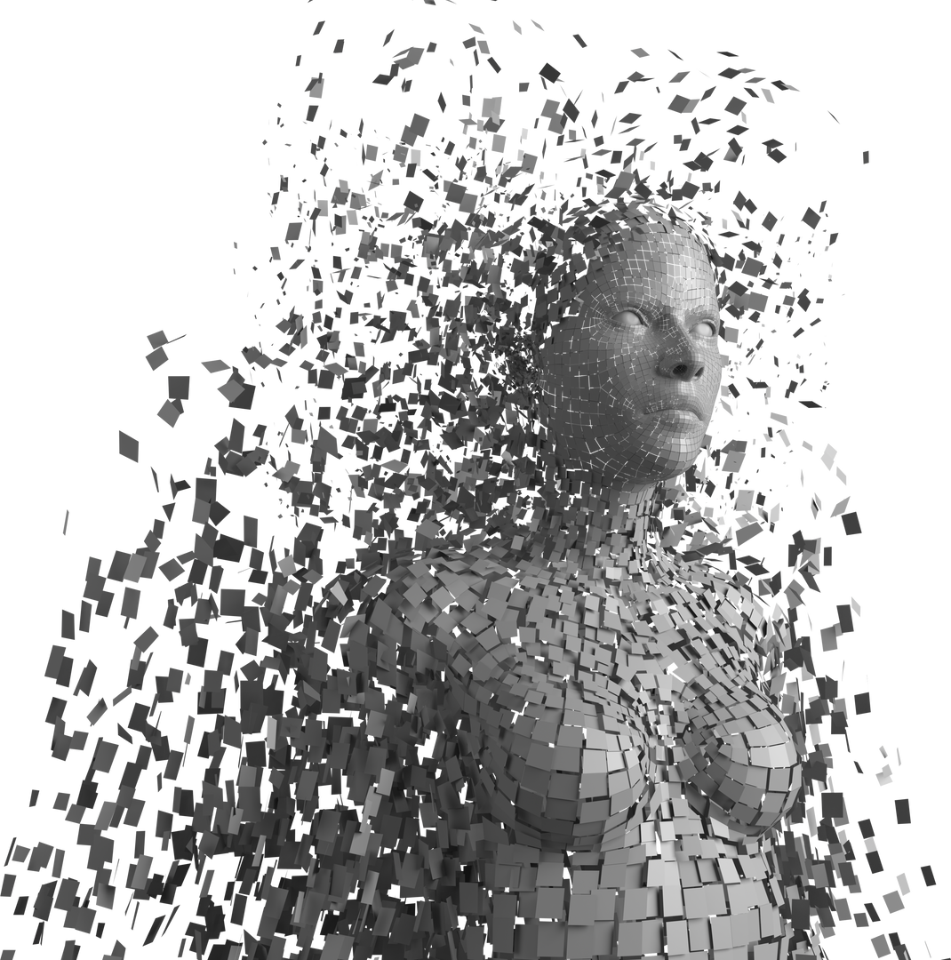 Transparent 3D Female Avatar Composed Of Dissolving Grey Pixels - Download Free Stock Images Pikwizard.com