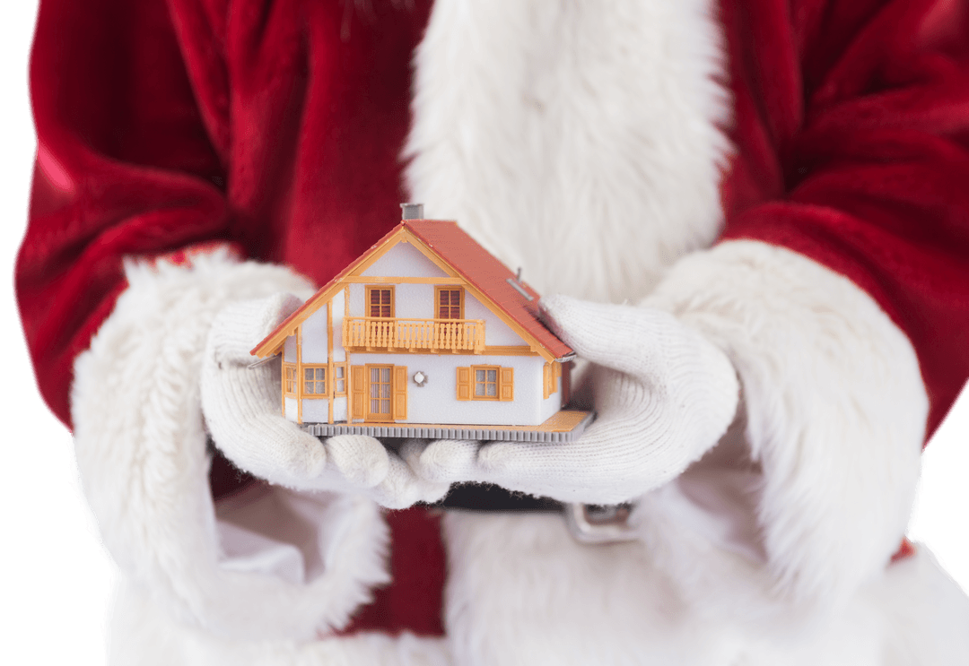 Santa Holding Transparent Tiny House for Christmas Concepts