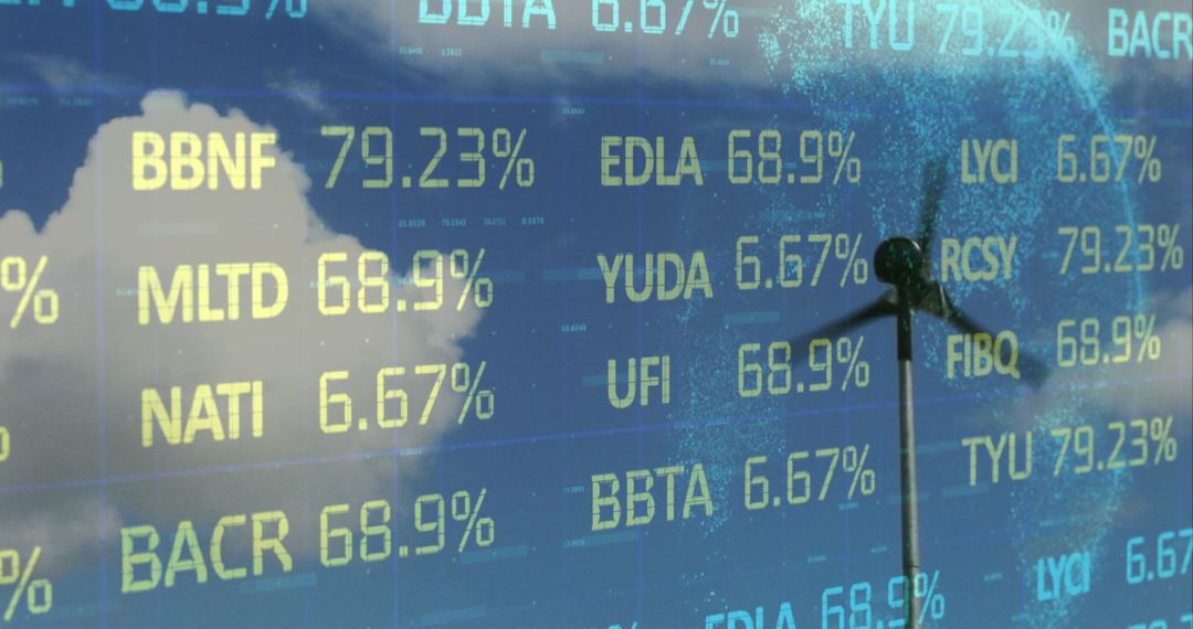 Global Economy and Renewable Energy Concept with Stock Data and Windmill
