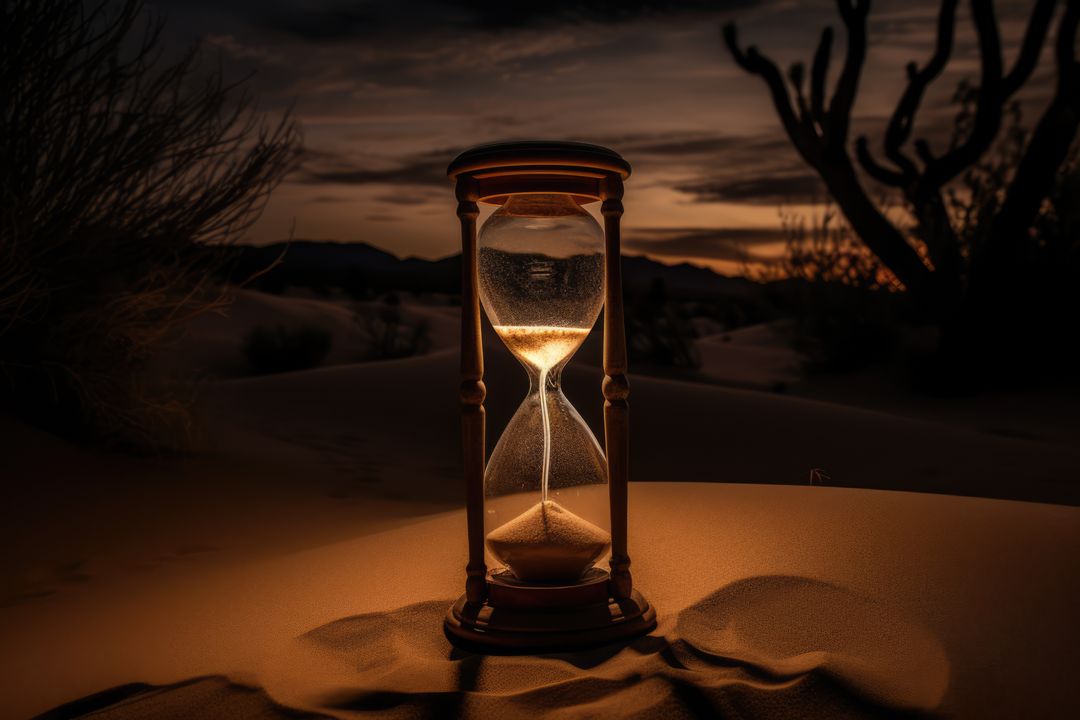Glowing Hourglass in Desert Twilight - Free Images, Stock Photos and Pictures on Pikwizard.com