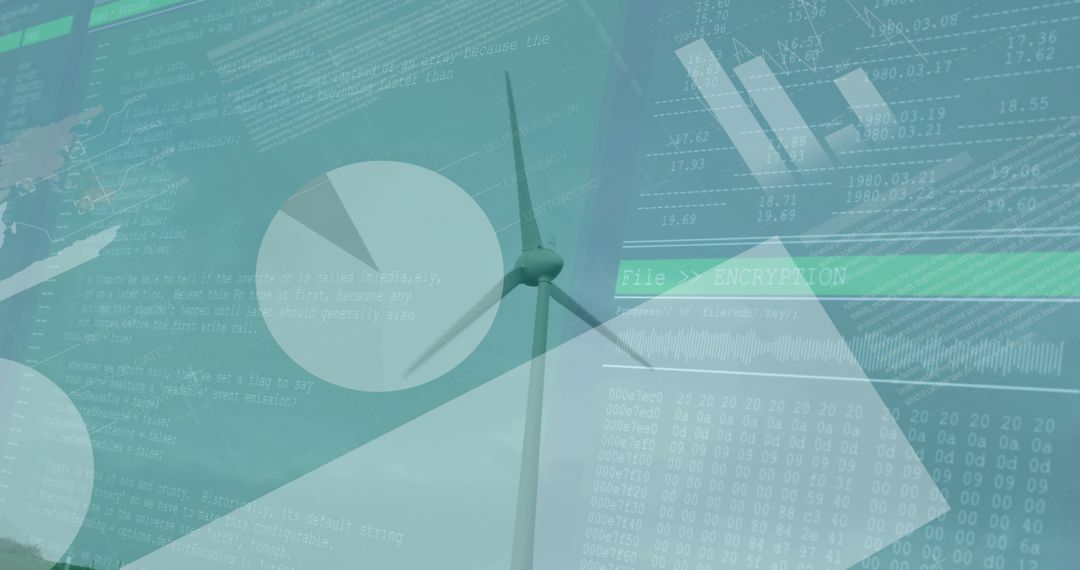 Futuristic Wind Turbine Merging with Digital Data Visualization