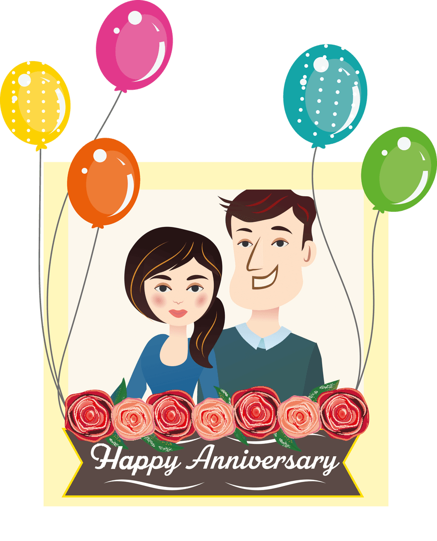 Happy Couple In Love With Balloons Transparent Background Artwork