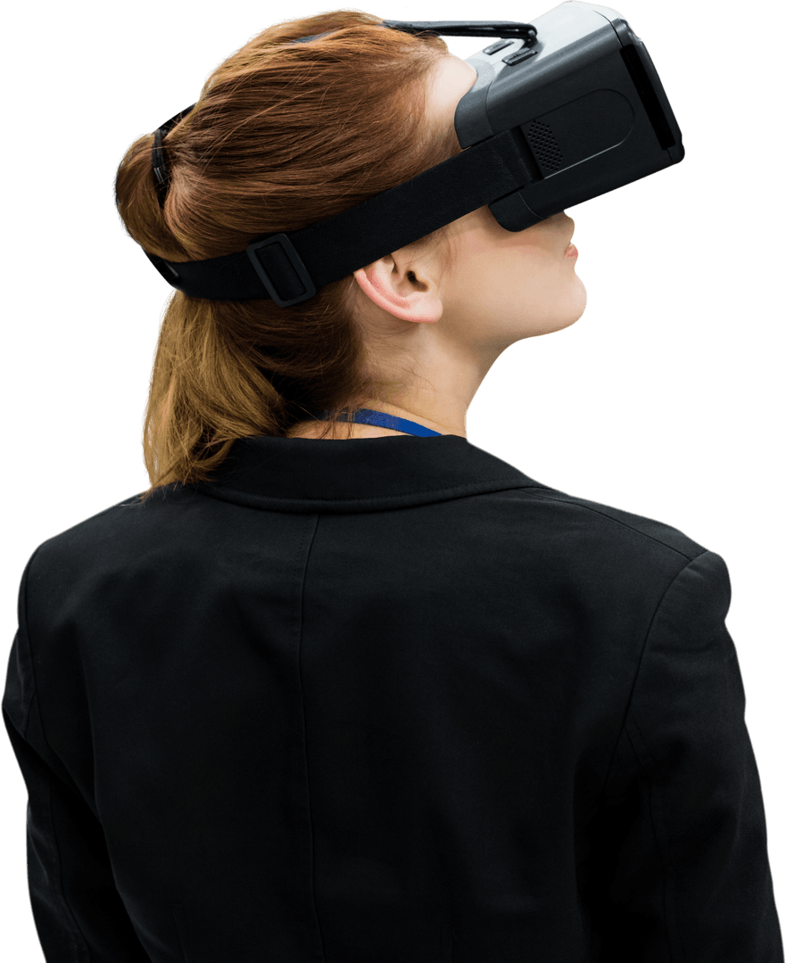 Transparent Rear View Businesswoman Wearing Virtual Reality Glasses