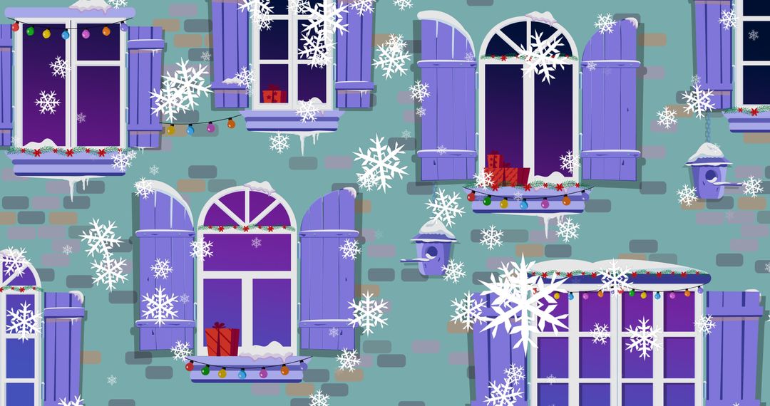Festive Christmas Windows with Snowfall and Decor