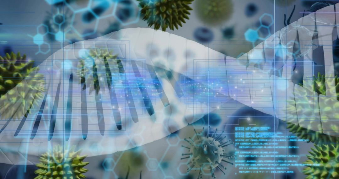 Futuristic DNA Structure with Viral Graphics Enhanced by Digital Display