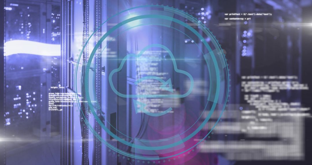 Futuristic Cloud Computing in Server Room with Digital Data