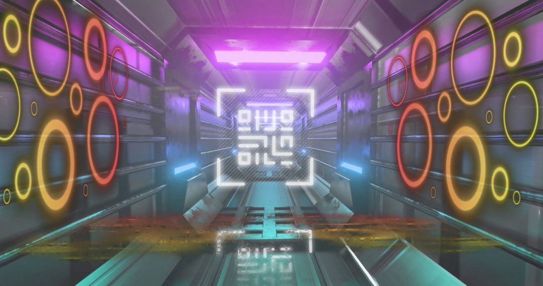Glowing QR Code with Futuristic neon in Cyber Tunnel Environment