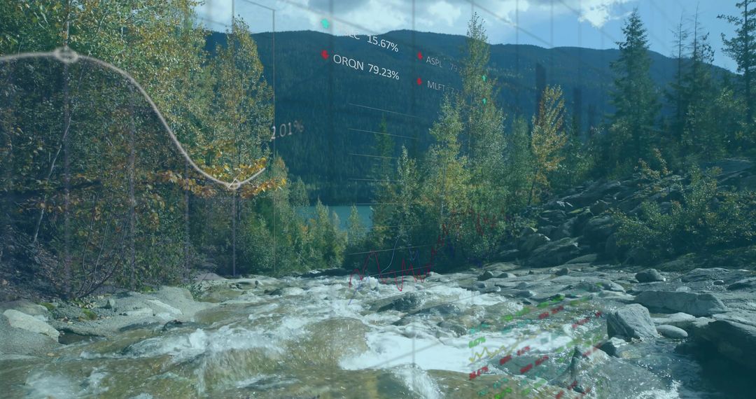 Mountain Stream with Overlayed Data Analysis in Wilderness Setting