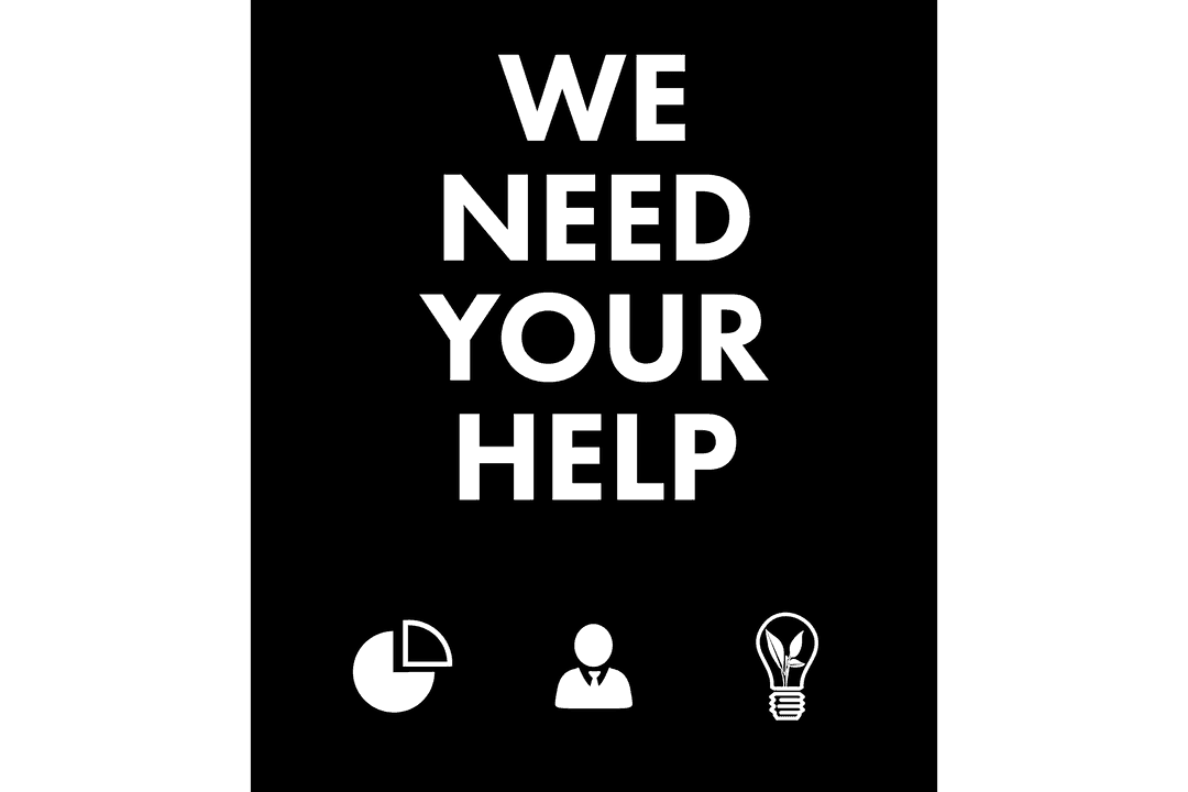 We Need Your Help Text on Transparent Background for Support and Employment