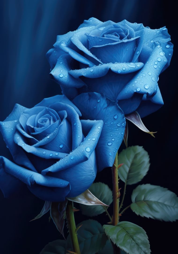 Close-Up of Dew Covered Blue Roses with Dark Background - Free Images, Stock Photos and Pictures on Pikwizard.com