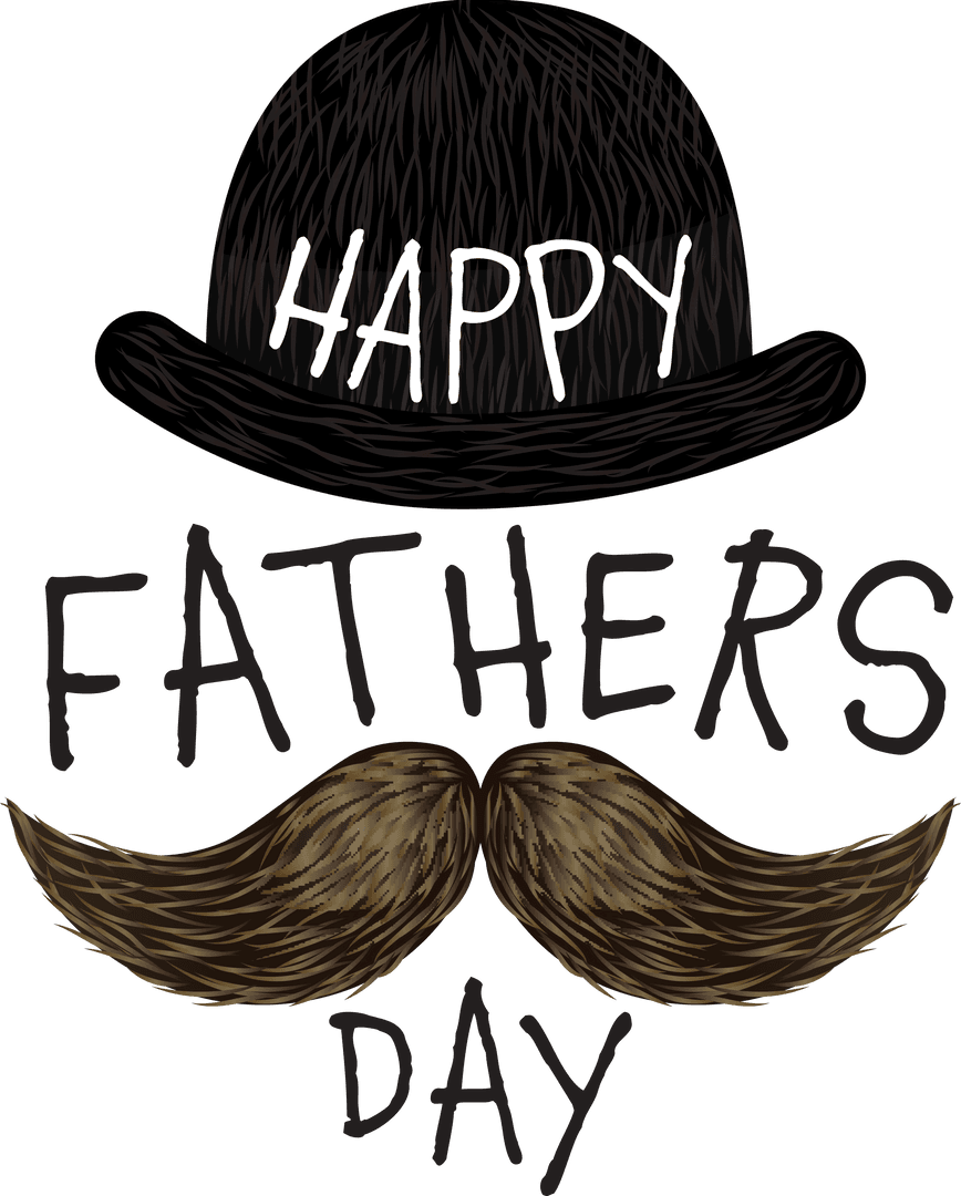 Happy Father’s Day Vector with Hat & Moustache on Transparent Background